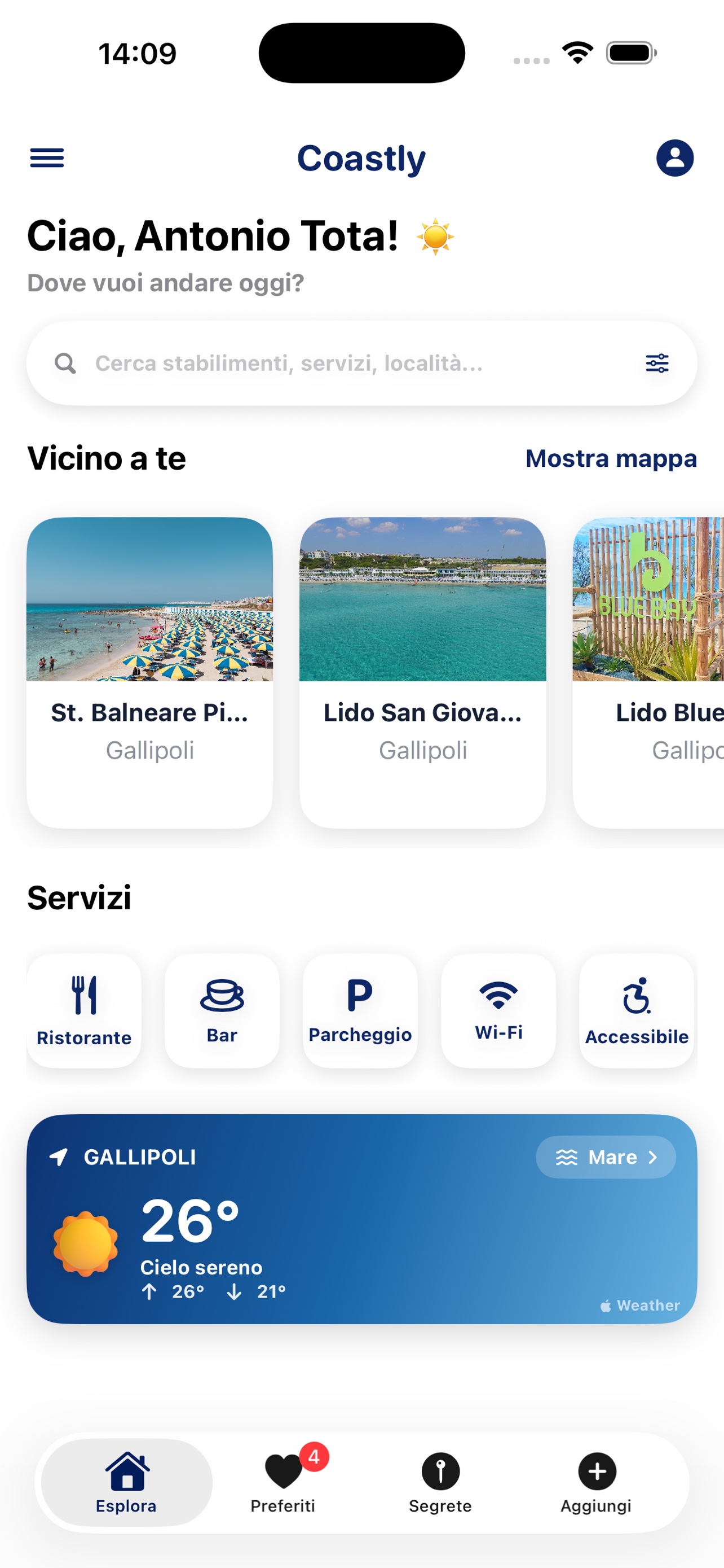 Schermata home Coastly