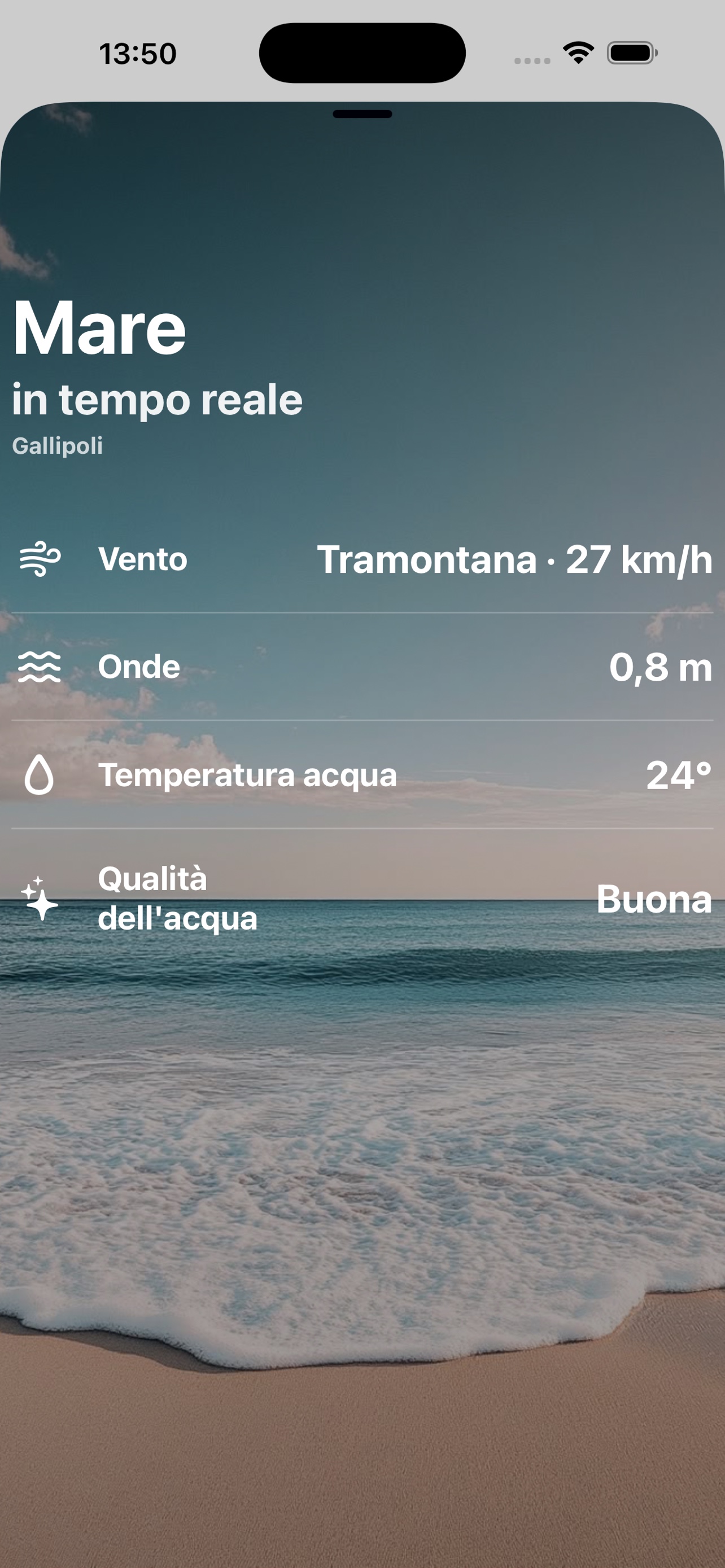 Schermata mare in tempo reale Coastly